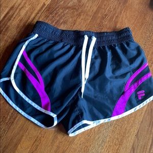 purple and black fila shorts